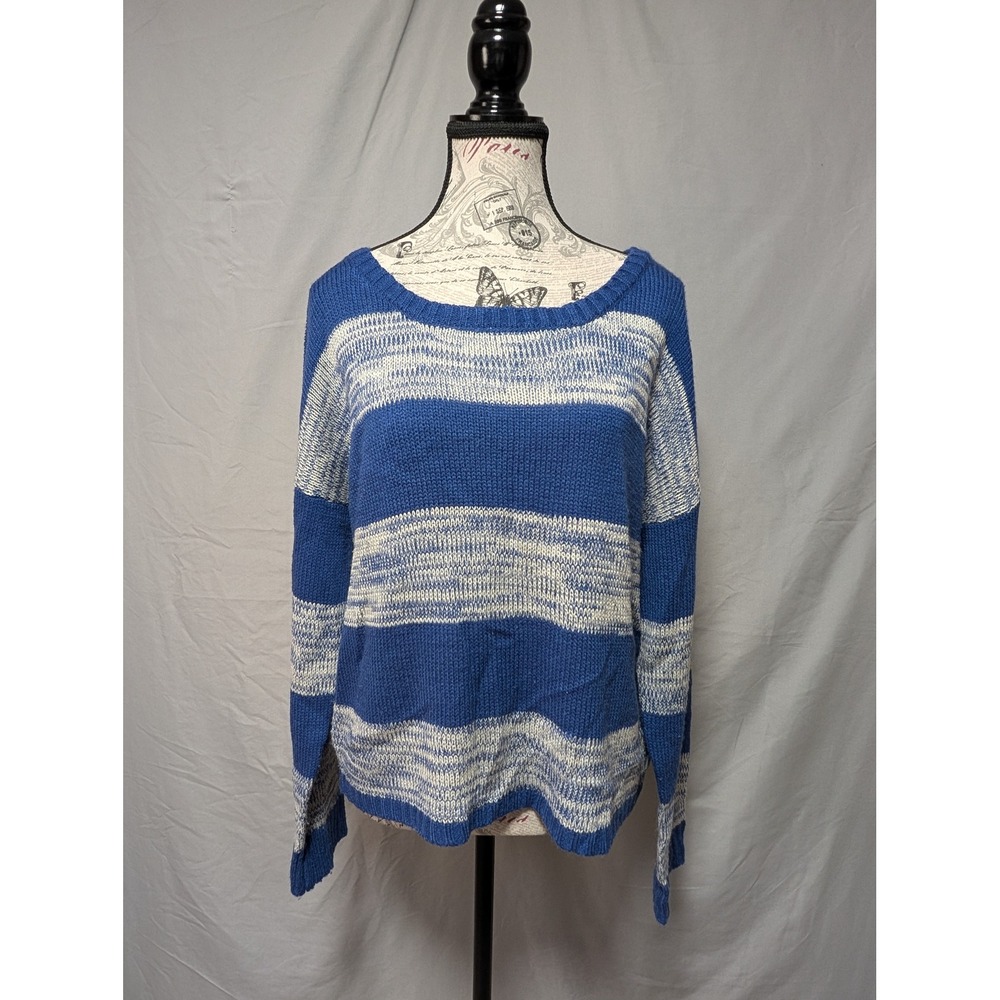 Mine Blue White Striped Open Back Sweater Bow Coquette Balletcore Juniors Large